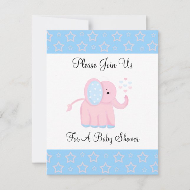 Invitación de Baby Shower Elefante Rosa Dulce (Anverso)