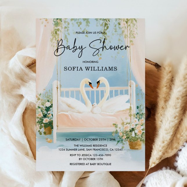 Invitación de Baby Shower Elegante Cisne (Swan Baby Shower Invitation)