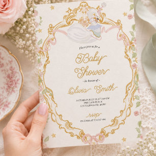 Invitación de baby shower Elegante Cisne, Dorado V