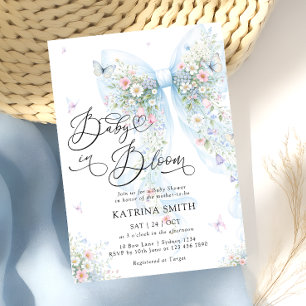 Invitación de Baby Shower elegante con lazo azul p
