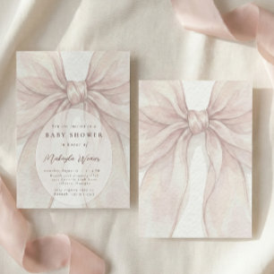 Invitación de Baby Shower Elegante con Lazo Rosa