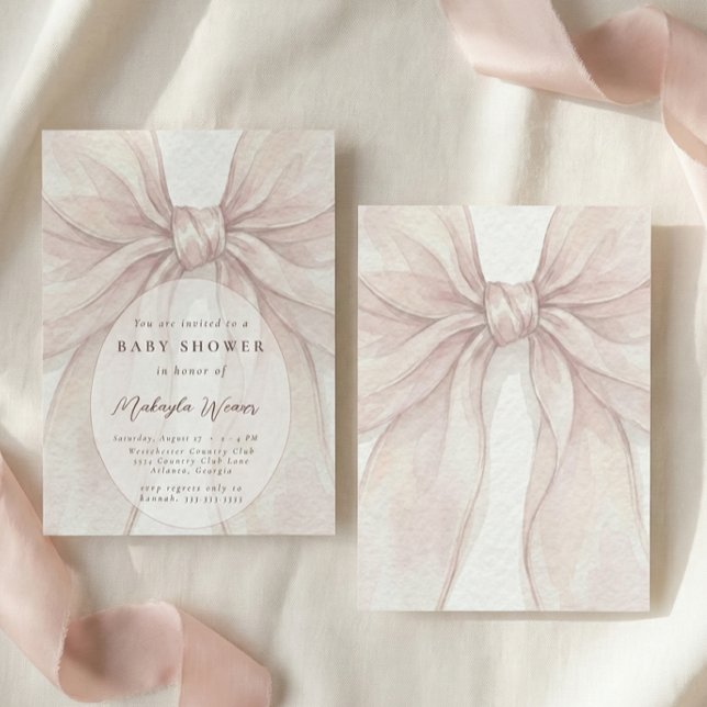 Invitación de Baby Shower Elegante con Lazo Rosa (Subido por el creador)