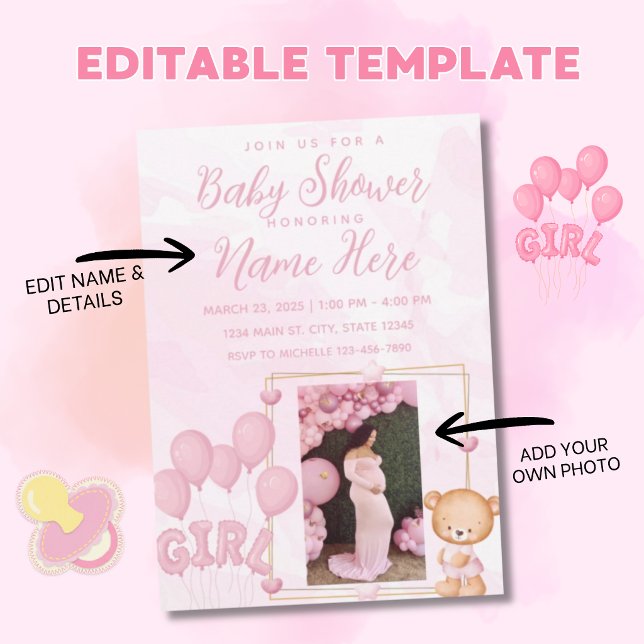 Invitación de baby shower elegante rosa (Subido por el creador)