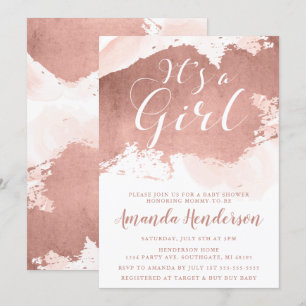 Invitación de baby shower elegante rosa oro y rubo