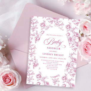 Invitación de Baby Shower Elegante Rosas Toile de