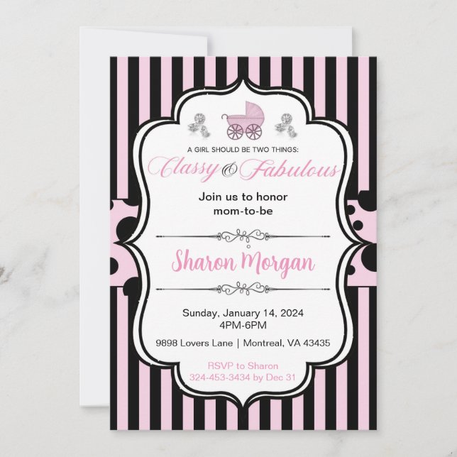Invitación de baby shower elegante y descarada (Anverso)