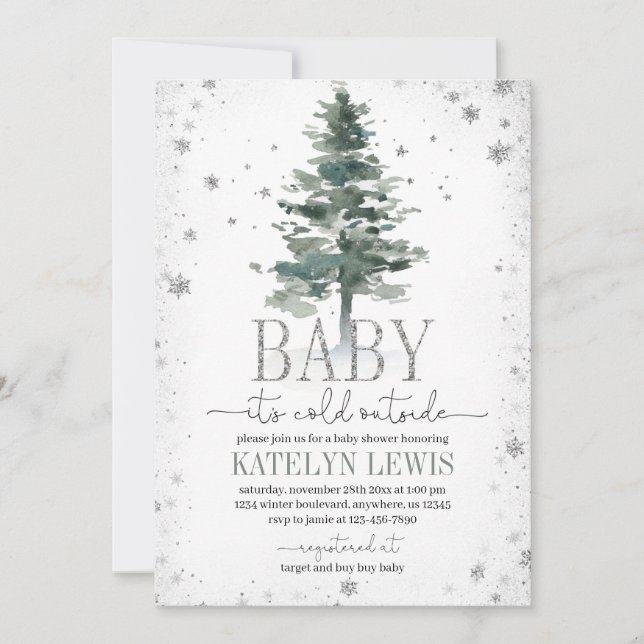 Invitación de Baby Shower en árbol de Navidad plat (Anverso)