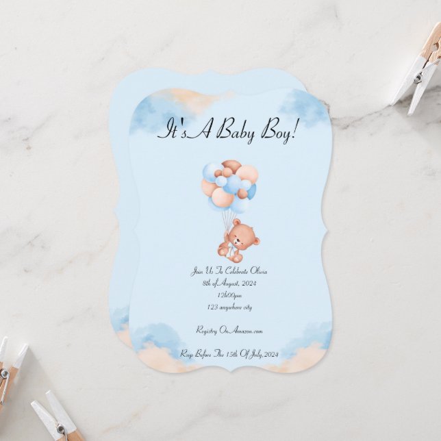 INVITACIÓN DE Baby Shower EN AZUL PARA NIÑOS (Anverso/Reverso In Situ)