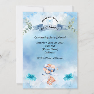 Invitación de Baby Shower en Azul Salvia 🌿🍼