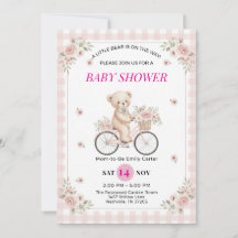 Invitación de Baby Shower en Bicicleta de Oso de P