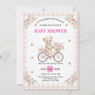 Invitación de Baby Shower en Bicicleta de Oso de P