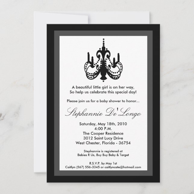 Invitación de Baby Shower en blanco negro candelab (Anverso)