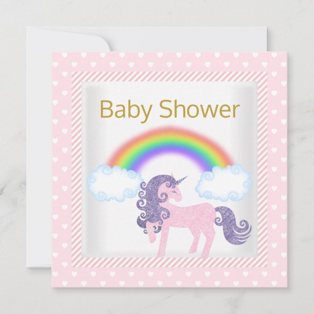 INVITACIÓN DE BABY SHOWER EN BLANCO ROJO UNICORN (Anverso)