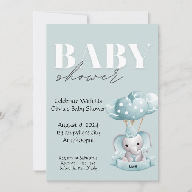 INVITACIÓN DE Baby Shower EN COLOR AZUL (Anverso)