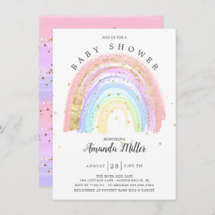 Invitación de Baby Shower en el arco iris rosa dor