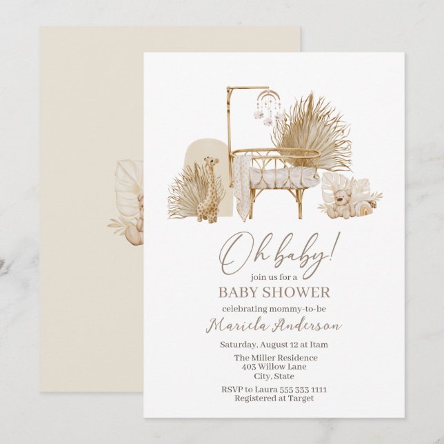 Invitación de Baby Shower en el móvil de Boho Nurs (Anverso / Reverso)