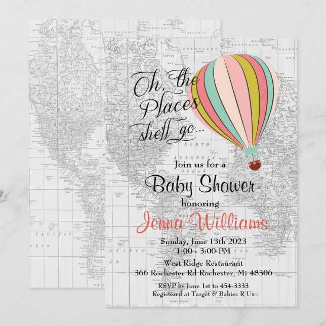 Invitación de Baby Shower en Globo Aerostático (Anverso / Reverso)