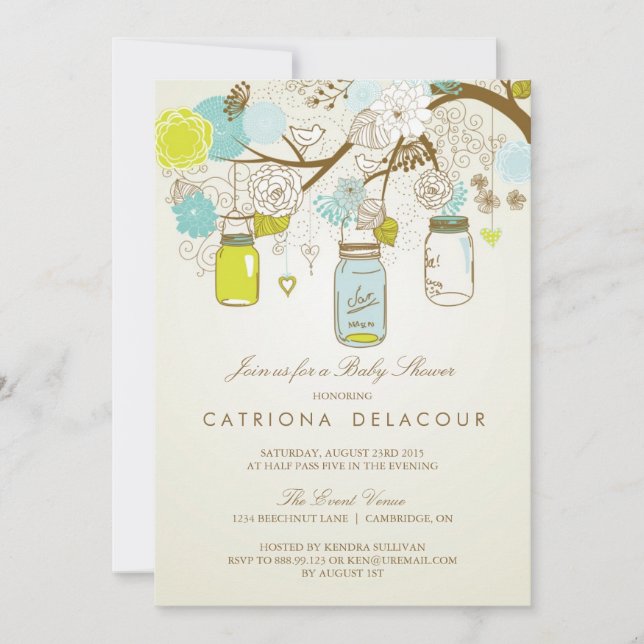 INVITACIÓN DE BABY SHOWER EN JARS DE MASÓN RÚSTICO (Anverso)