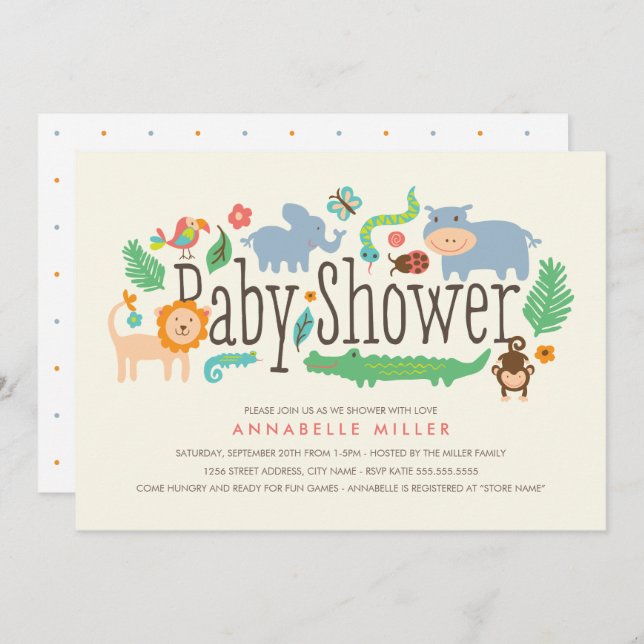 Invitación de Baby Shower en la jungla (Anverso / Reverso)