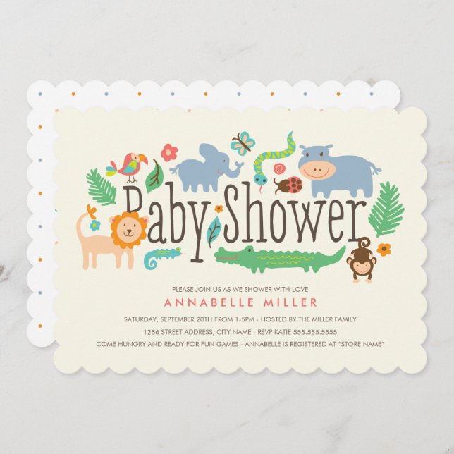 Invitación de Baby Shower en la jungla (Anverso / Reverso)