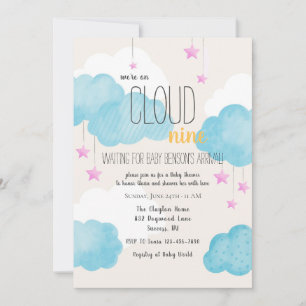 Invitación de Baby Shower en la nube 9 con estrell