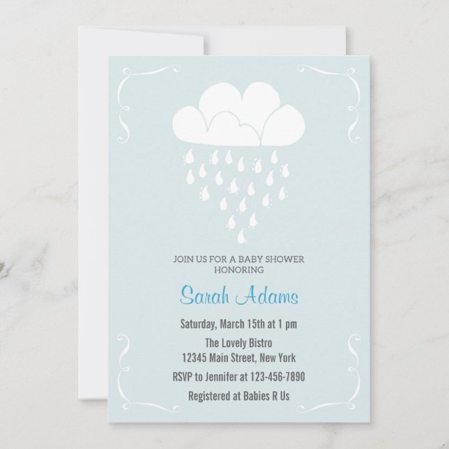 Invitación de Baby Shower en la nube de lluvia Pas (Anverso)