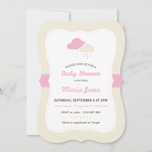 Invitación de Baby Shower en la nube rosa (Anverso)