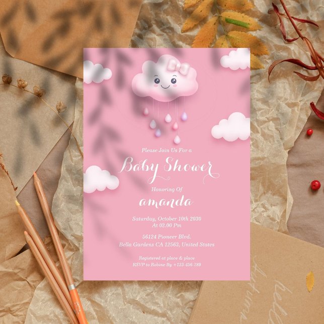 Invitación de Baby Shower en la nube rosa (Subido por el creador)