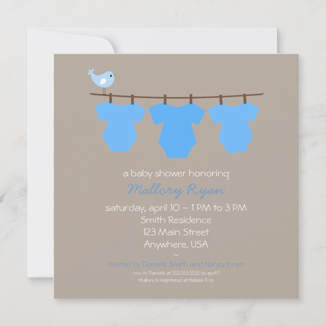 Invitación de Baby Shower en línea de ropa (Anverso)