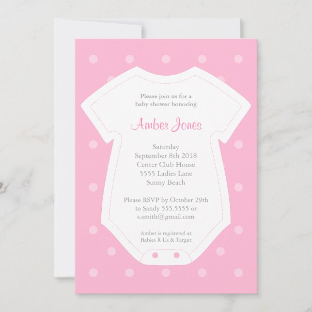 Invitación de Baby Shower en rosa para un Chica (Anverso)