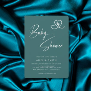 Invitación de Baby Shower en Teal con Huellas de C