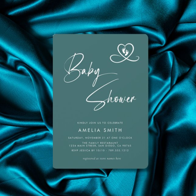 Invitación de Baby Shower en Teal con Huellas de C (Subido por el creador)