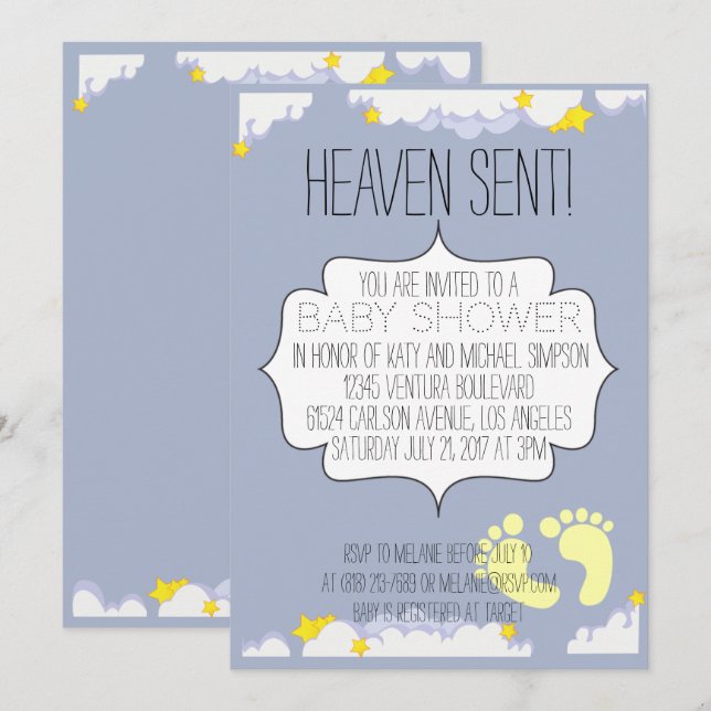 Invitación de Baby Shower enviada por el cielo (Anverso / Reverso)