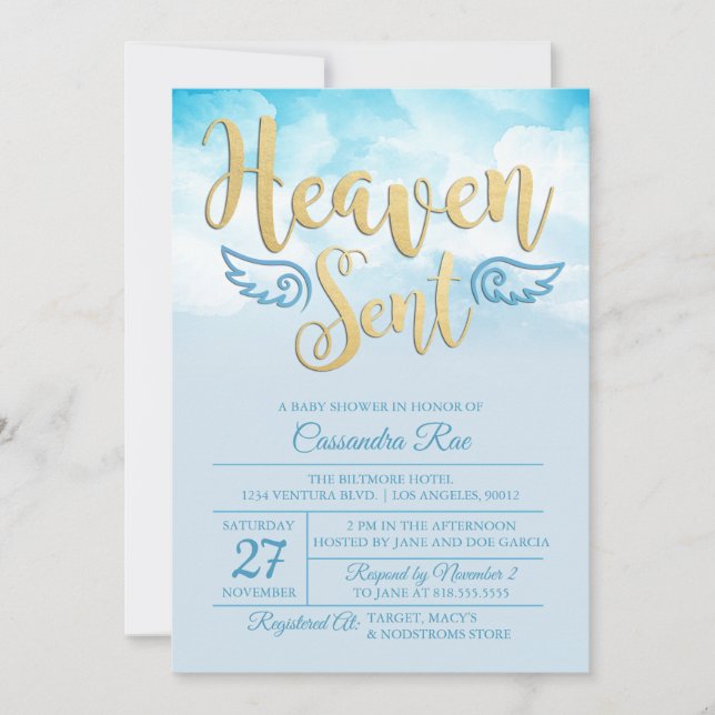 Invitación de Baby Shower enviada por el cielo (Anverso)