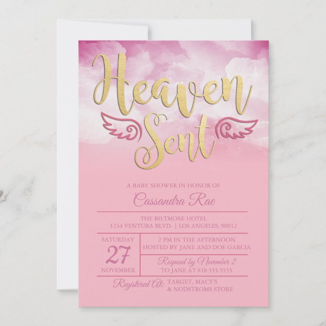 Invitación de Baby Shower enviada por el cielo (Anverso)