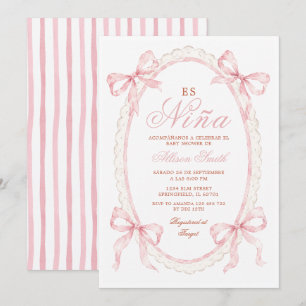 Invitación de Baby Shower Es Niña Arco Rosa Espa