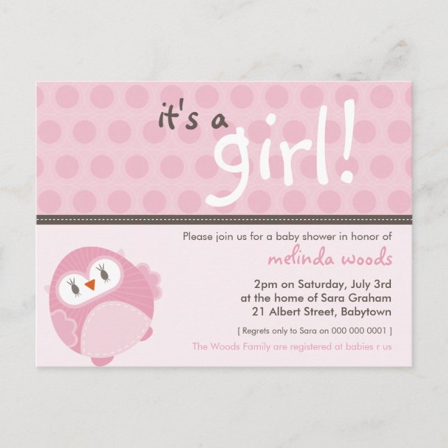 INVITACIÓN DE Baby Shower :: es un búho chica 4 (Anverso)