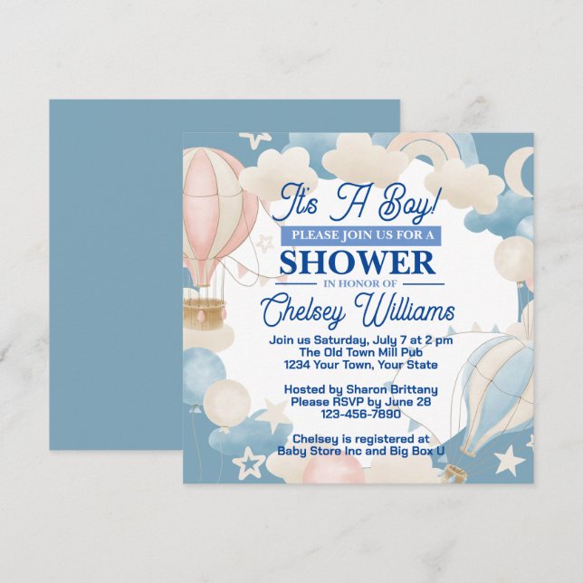 Invitación de Baby Shower Es Un Niño (Anverso / Reverso)