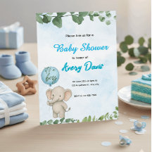 Invitación de Baby Shower 'Es un Niño' de Elefante