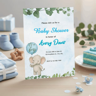 Invitación de Baby Shower 'Es un Niño' de Elefante
