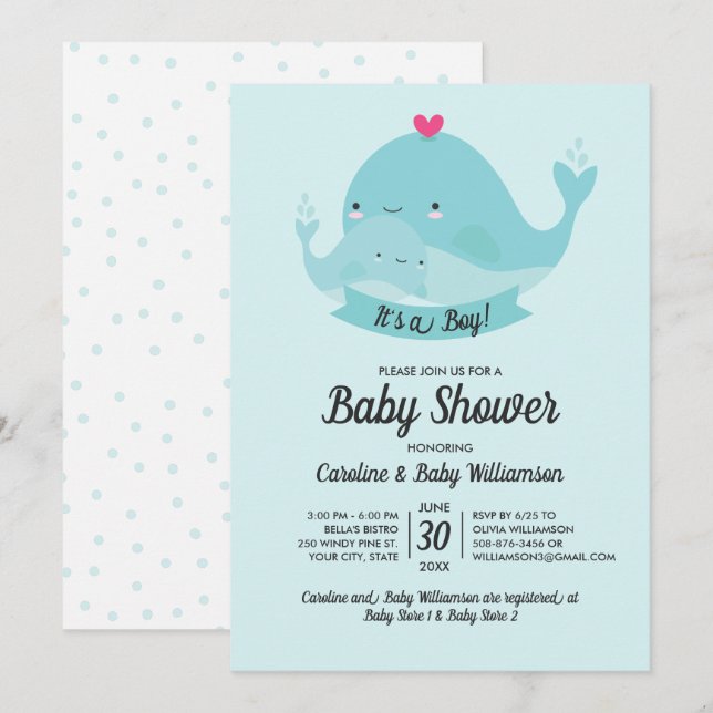 Invitación de Baby Shower es una ballena chiquilla (Anverso / Reverso)