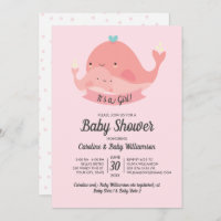 Invitación de Baby Shower es una Chica de ballena