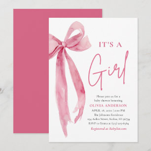 Invitación de Baby Shower 'Es una Niña' con Lazo R