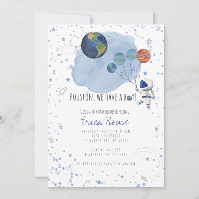 Invitación de baby shower espacial (Anverso)