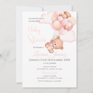 Invitación de baby shower española niña oso rosa