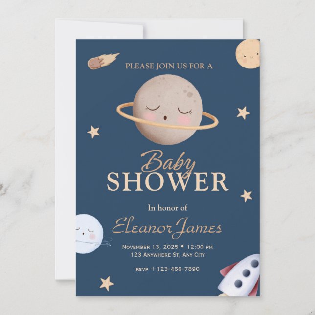 Invitación de Baby Shower Estrellita Celestial (Anverso)