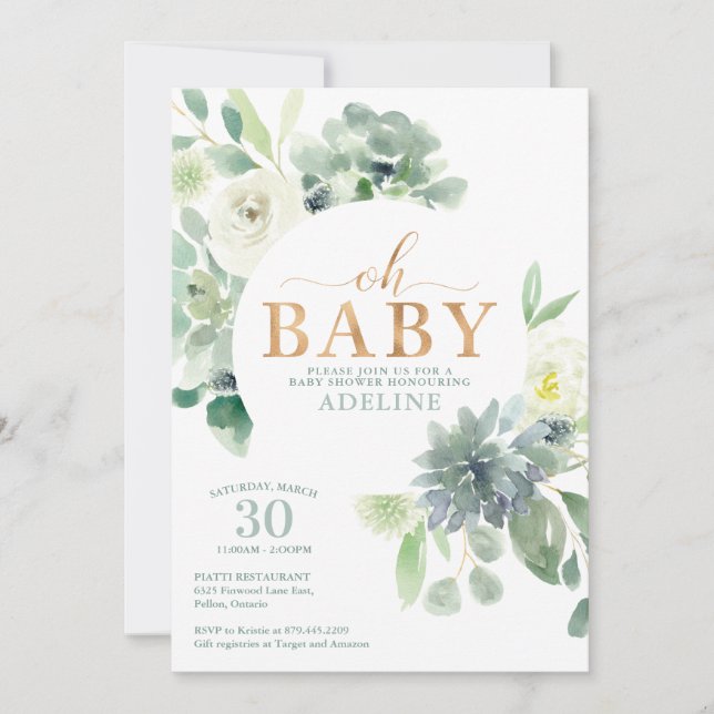 Invitación de Baby Shower exitosa y verde (Anverso)