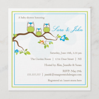 Invitación de Baby Shower - familia del búho