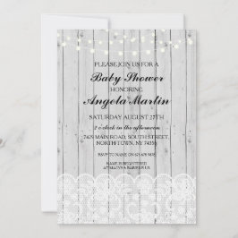 Invitación de Baby Shower Fiesta Gray Wood Lace