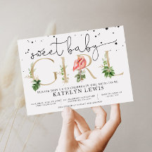 Invitación de Baby Shower Flamingo con hojas de pa